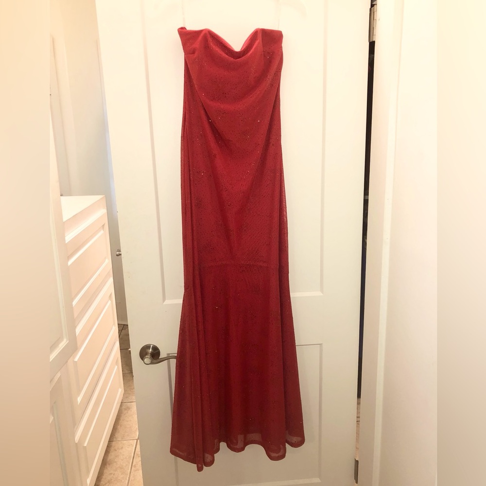 Jessica McClintock for Gunne Sax, red strapless mermaid style formal dress, 9/10